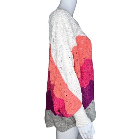 Andree by Unit Sweater Womens Small Boat Neck White Multicolor Stripe Oversized - Picture 2 of 8